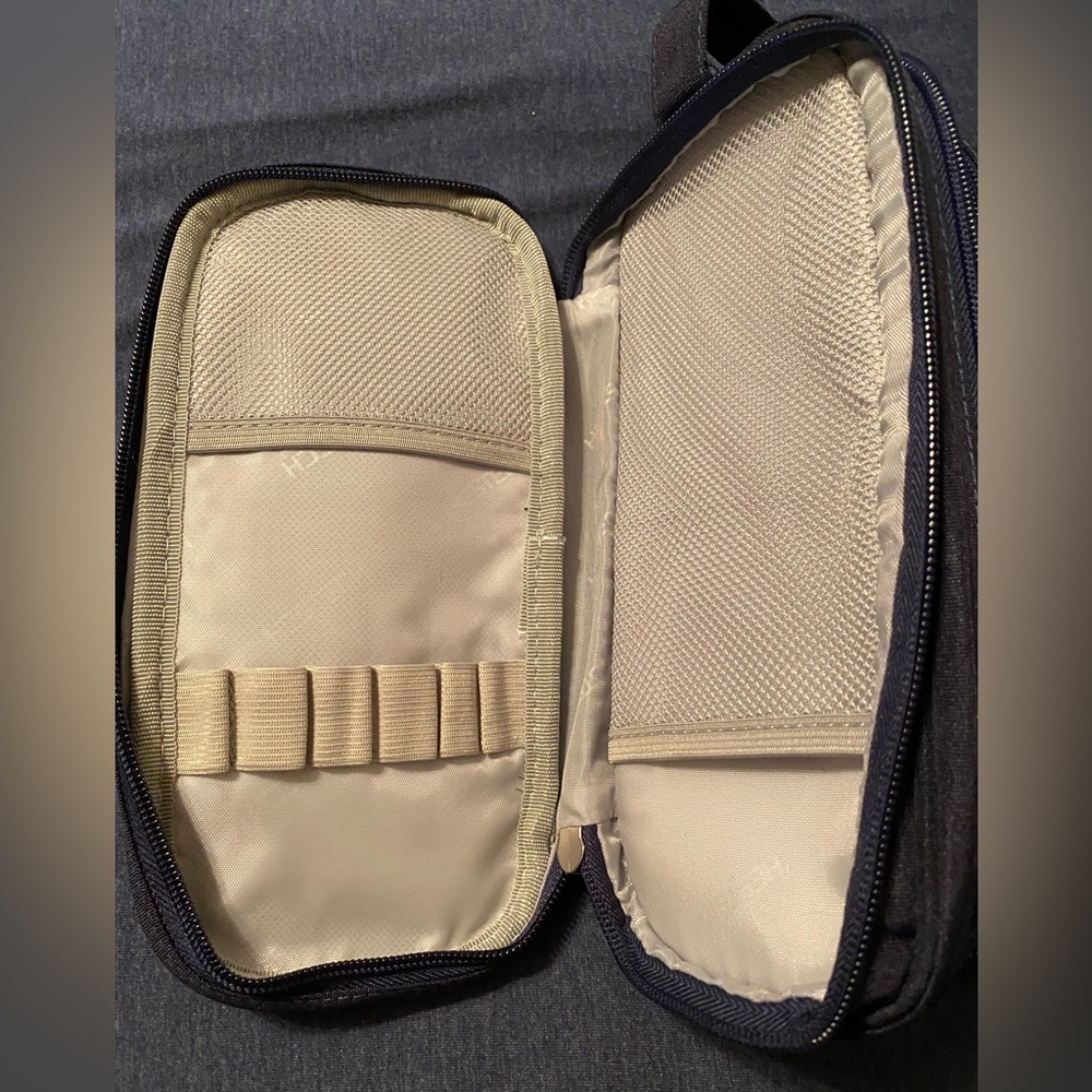 NWOT Hestech Case electronics, school supplies navy blue 2 zippered compartments